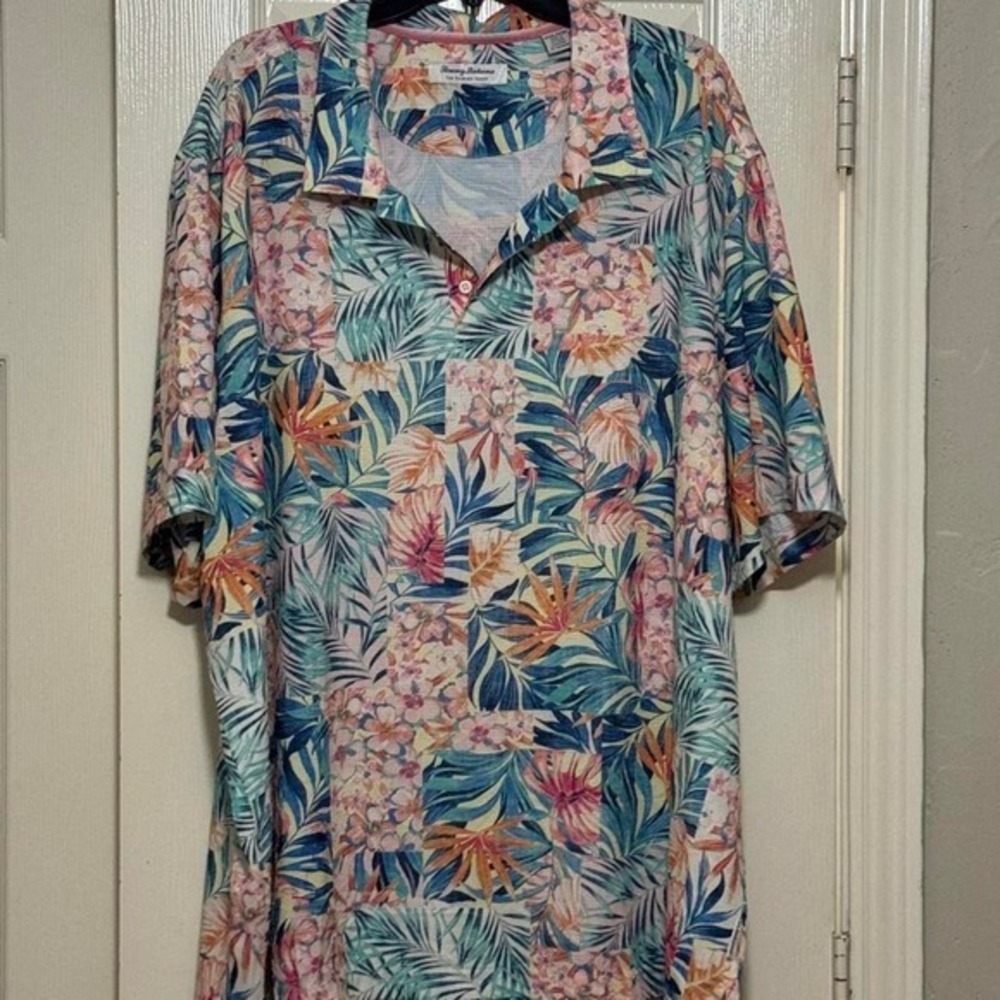 Tommy Bahama Mens XXXL Blue Pink Tropical Floral Bahama Coast Button Up Shirt